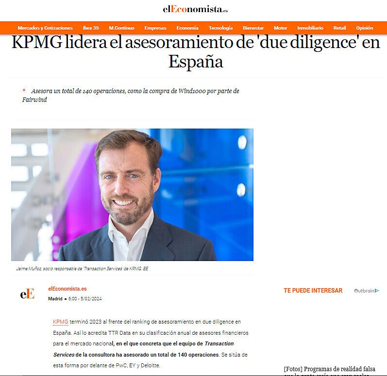 KPMG lidera el asesoramiento de 'due diligence' en Espaa
